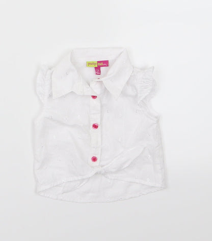 Additional front view of Penelope Mack girls’ white floral woven basic button-up, size 2, years