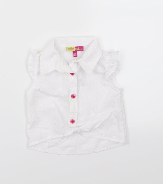 Penelope Mack Girls White Floral Woven Basic Button-Up Size 2 Years