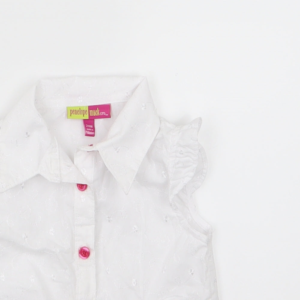Penelope Mack Girls White Floral Woven Basic Button-Up Size 2 Years