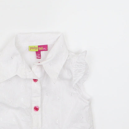 Close-up detail of Penelope Mack girls’ white floral woven basic button-up, size 2, years