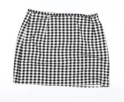 Additional front view of New Look women’s white check a-line skirt, size UK 12