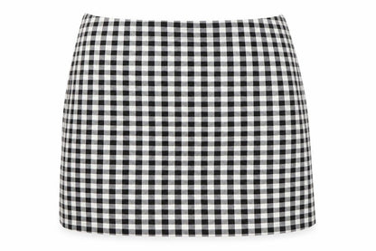 Front view of New Look women’s white check a-line skirt, size UK 12