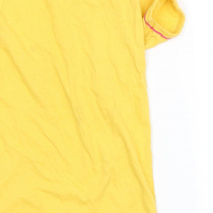 Brand and care label for pink avenue girls’ yellow basic t-shirt, size 6, years