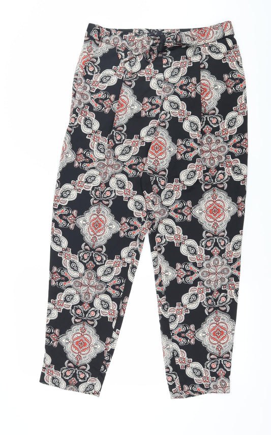 F&F Womens Black Paisley Satin Trousers  Size 8 L27 in