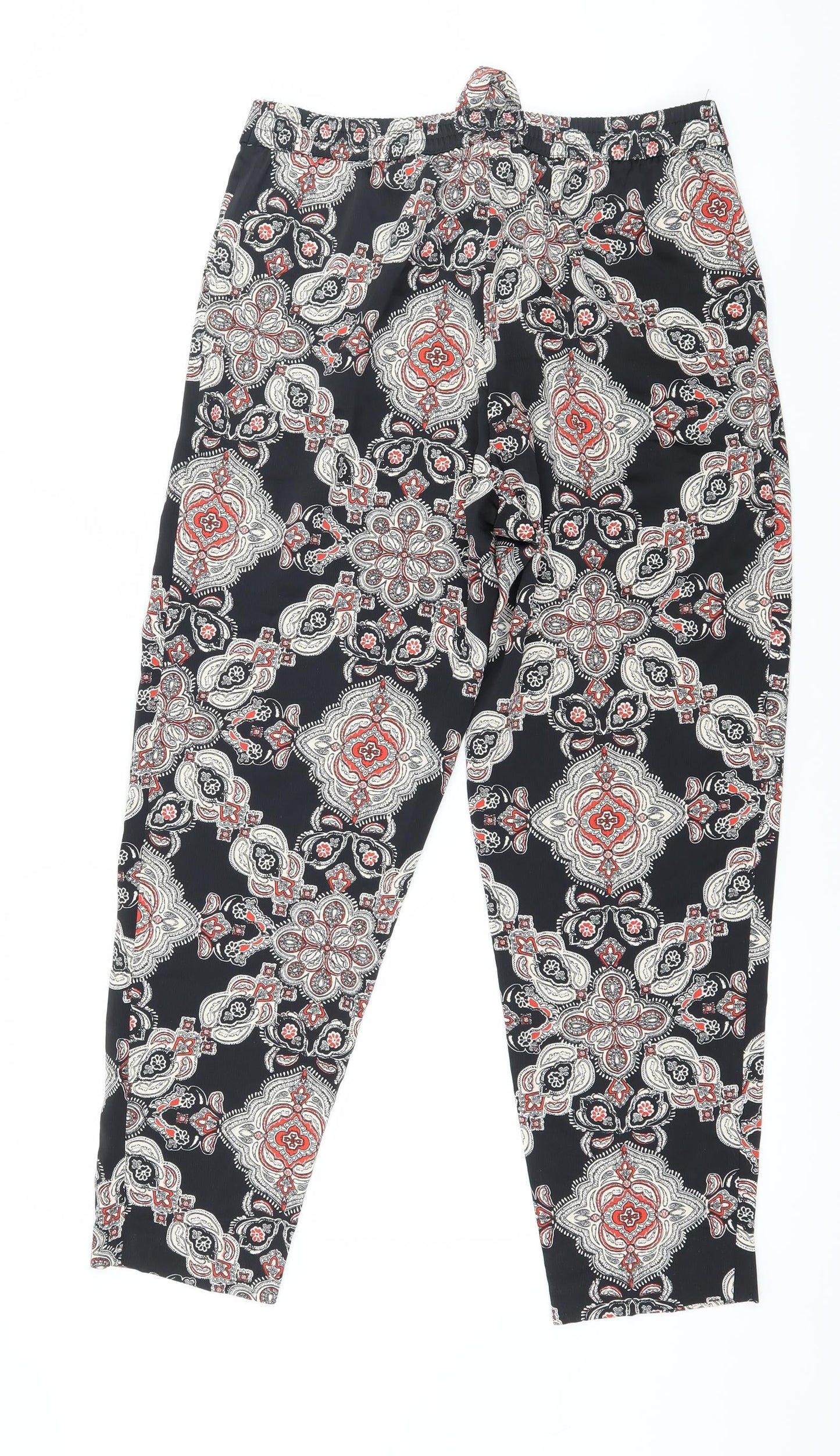 F&F Womens Black Paisley Satin Trousers  Size 8 L27 in