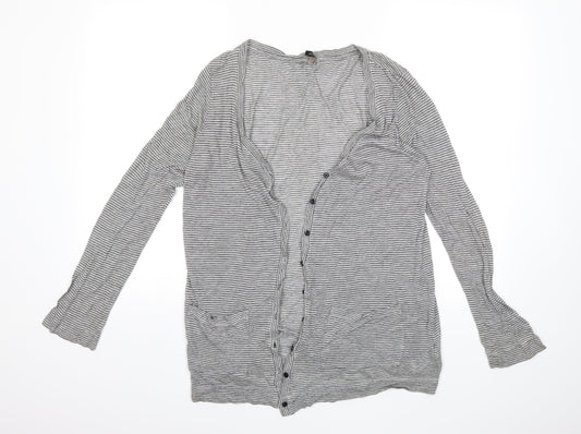 Topshop Womens Grey Striped  Cardigan Jumper Size 10