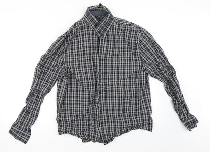 Additional front view of Easy men’s black check button-up, size L