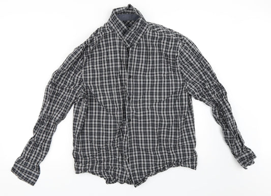 Easy Mens Black Check   Button-Up Size L