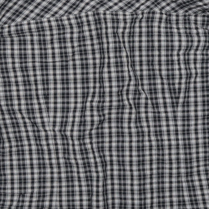 Brand and care label for Easy men’s black check button-up, size L