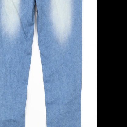 Brand and care label for Tendency women’s blue denim mom jeans, size L, 31-inch leg