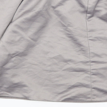 Brand and care label for Miss Selfridge women’s grey basic blouse, size UK 12