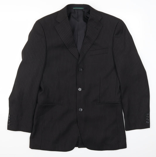 Greenwoods Mens Black Striped  Jacket Suit Jacket Size 38