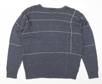Additional front view of Officers Club men’s blue striped jumper, size XL