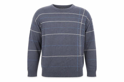 Front view of Officers Club men’s blue striped jumper, size XL