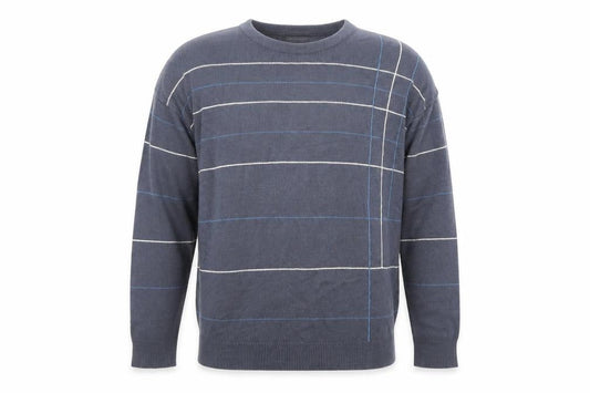 Front view of Officers Club men’s blue striped jumper, size XL
