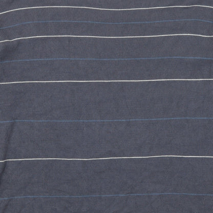 Brand and care label for Officers Club men’s blue striped jumper, size XL