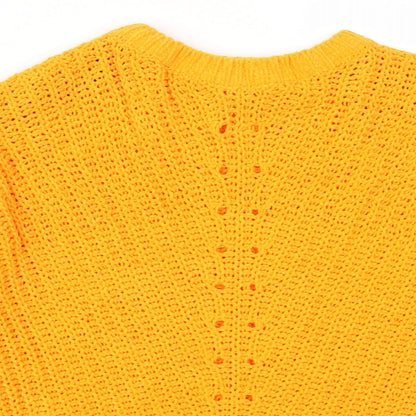 Close-up detail of H&M women’s orange jumper, size UK 8
