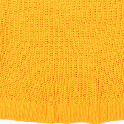 Brand and care label for H&M women’s orange jumper, size UK 8
