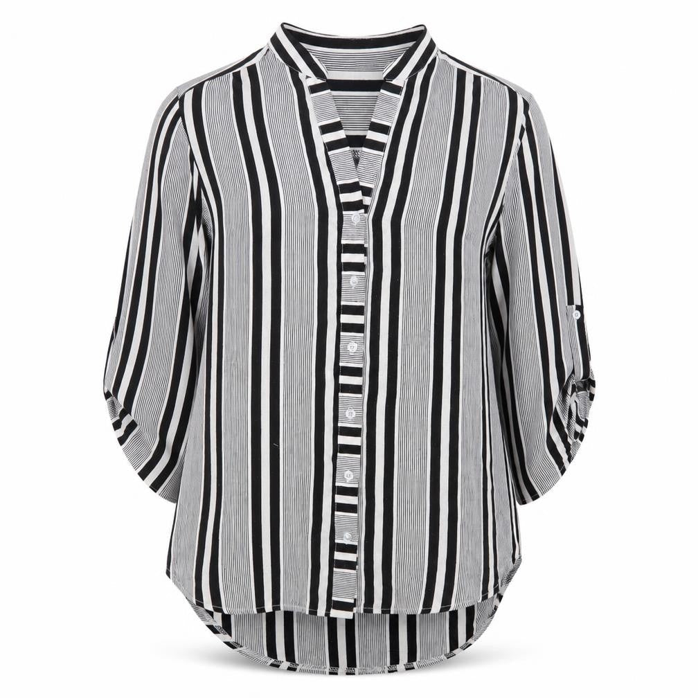 Cameo Rose Womens Grey Striped Basic Button-Up Size 10