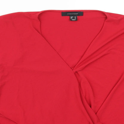 Close-up detail of Atmosphere women’s red basic t-shirt, size UK 10