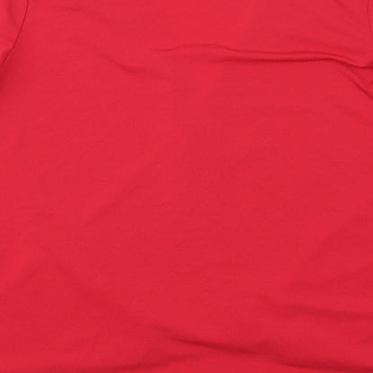 Brand and care label for Atmosphere women’s red basic t-shirt, size UK 10