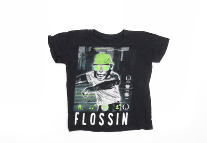 Front view of Preworn boys’ black basic t-shirt, size 4-5, years - flossin