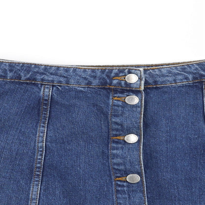 Close-up detail of Topshop women’s blue maxi skirt, size UK 28, in