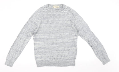 Front view of H&M men’s blue jumper, size S