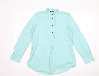 Front view of Marks & Spencer women’s blue basic blouse, size UK 8