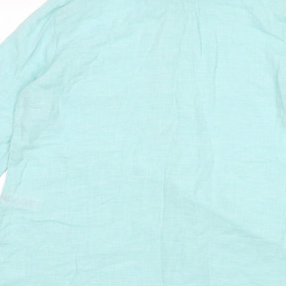 Brand and care label for Marks & Spencer women’s blue basic blouse, size UK 8