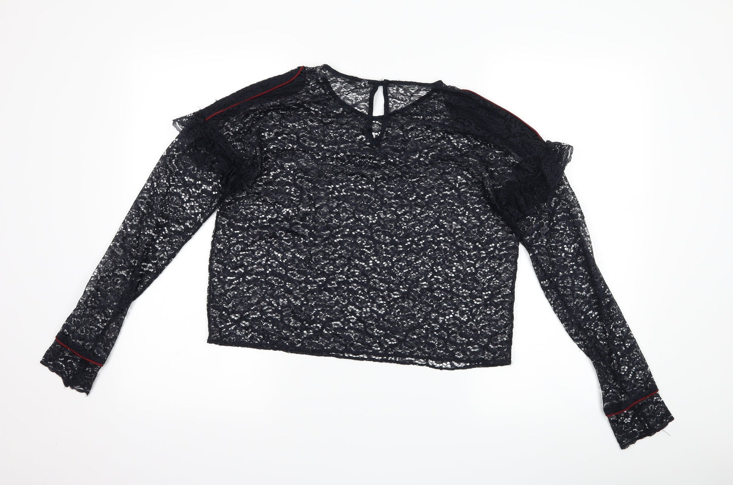 Zara Womens Blue  Lace Basic T-Shirt Size M