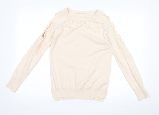 Topshop Womens Pink Floral  Pullover Jumper Size 6  - Cut out sleeves