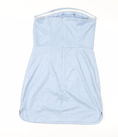 Back view of PRETTYLITTLETHING women’s blue mini, size S