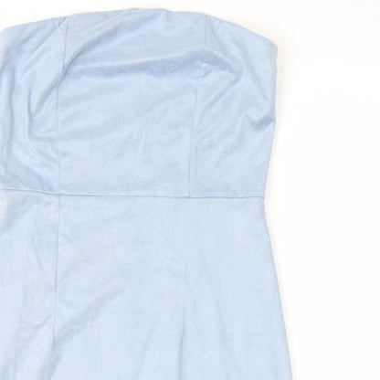 Close-up detail of PRETTYLITTLETHING women’s blue mini, size S