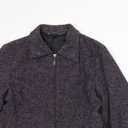 Close-up detail of Marks & Spencer women’s purple jacket, size UK 14