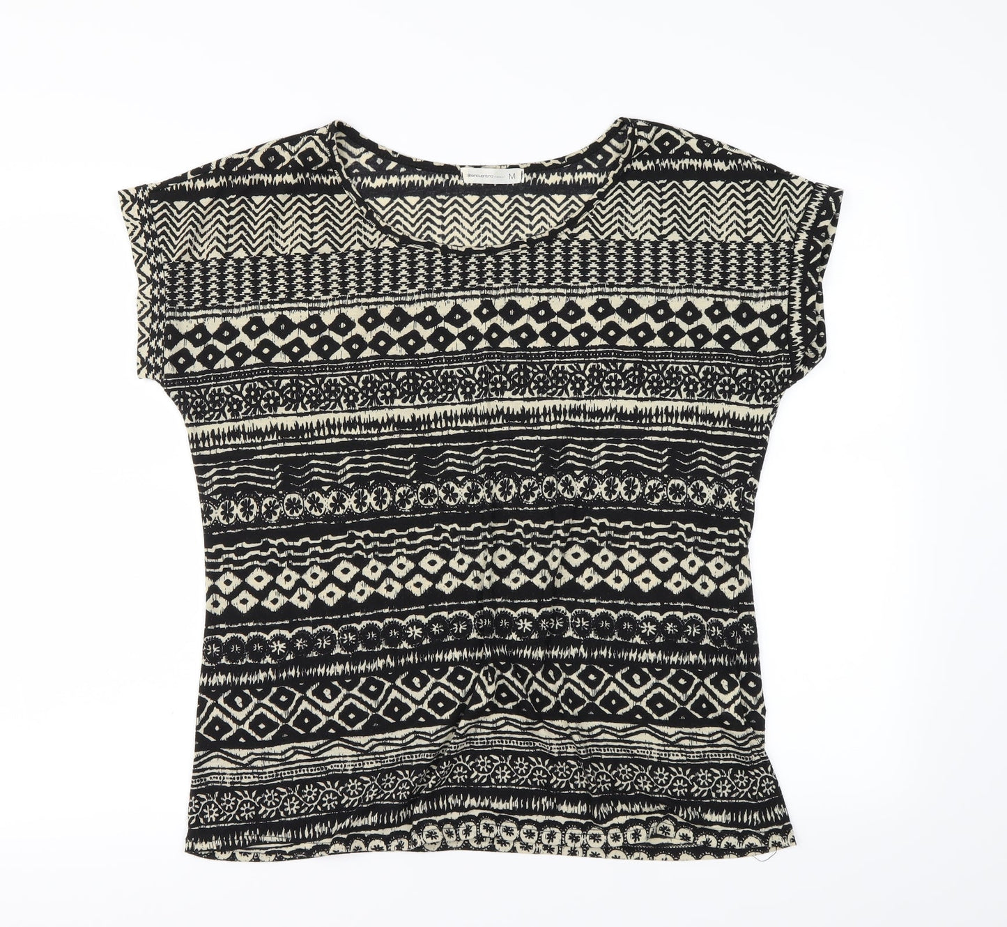 Encuentro Womens Black Geometric  Basic T-Shirt Size M