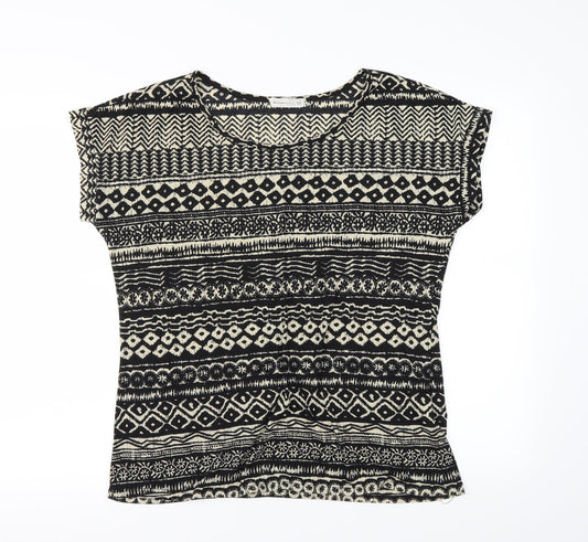Encuentro Womens Black Geometric  Basic T-Shirt Size M