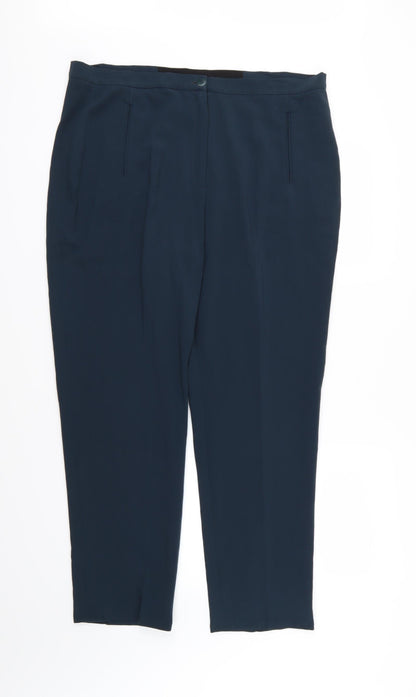Additional front view of Preworn women’s blue rayon trousers, size UK 38, in, 28-inch leg
