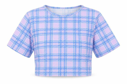 Boohoo Womens Purple Check  Cropped T-Shirt Size 14