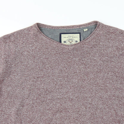 Close-up detail of Brave Soul men’s purple jumper, size L