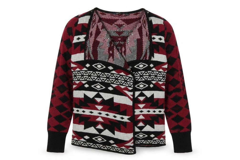 ESMARA Womens Red Geometric Knit Cardigan Jumper Size M