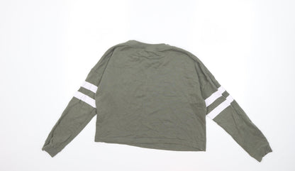 Back view of H&M girls’ green pullover sweatshirt, size 13-14, years