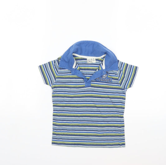 Preworn Boys Blue Striped  Basic Polo Size 2-3 Years