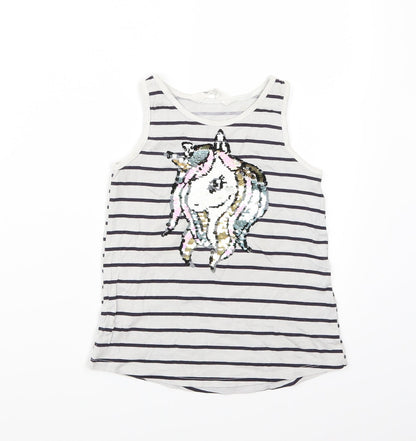 Additional front view of H&M girls’ white striped basic tank, size 5, years