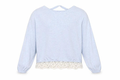 Front view of H&M girls’ blue jumper, size 13, years