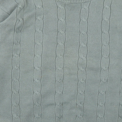 Brand and care label for Westrock men’s green jumper, size M