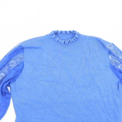 Close-up detail of Laetitia Mem women’s blue jumper, size M