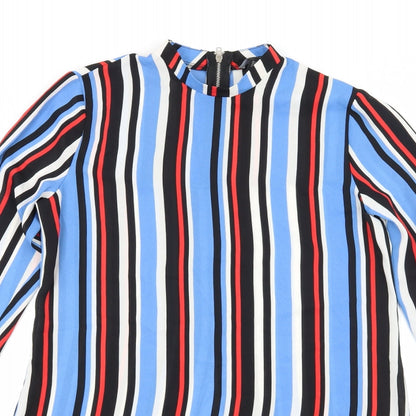 Close-up detail of Atmosphere women’s blue striped basic blouse, size UK 4