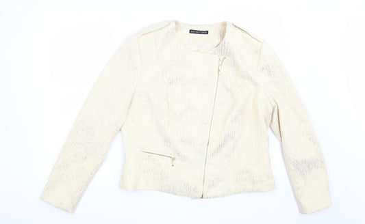 Definitions Womens Beige Geometric  Jacket Blazer Size 16
