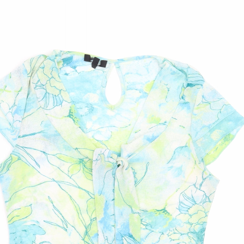 Preworn Womens Blue Floral  Basic Blouse Size 12